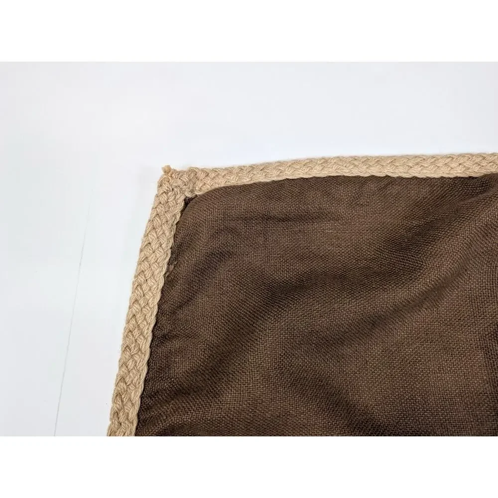 Pottery Barn Pillow Cover Brown Linen Tan Jute Trim 20 x 20 Throw Accent